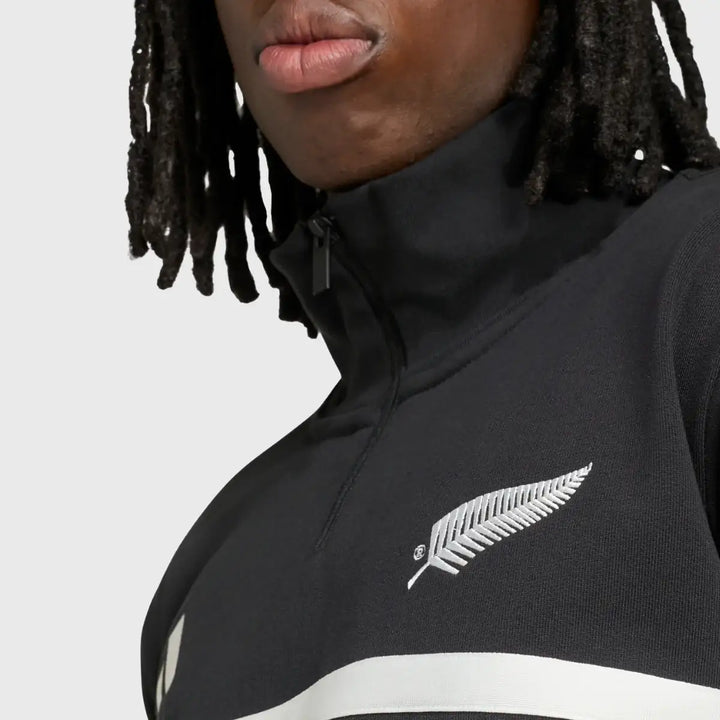 Adidas All Blacks 3 Stripe Leisure 1/4 Zip Black/White 2026/27 - Rugbystuff.com