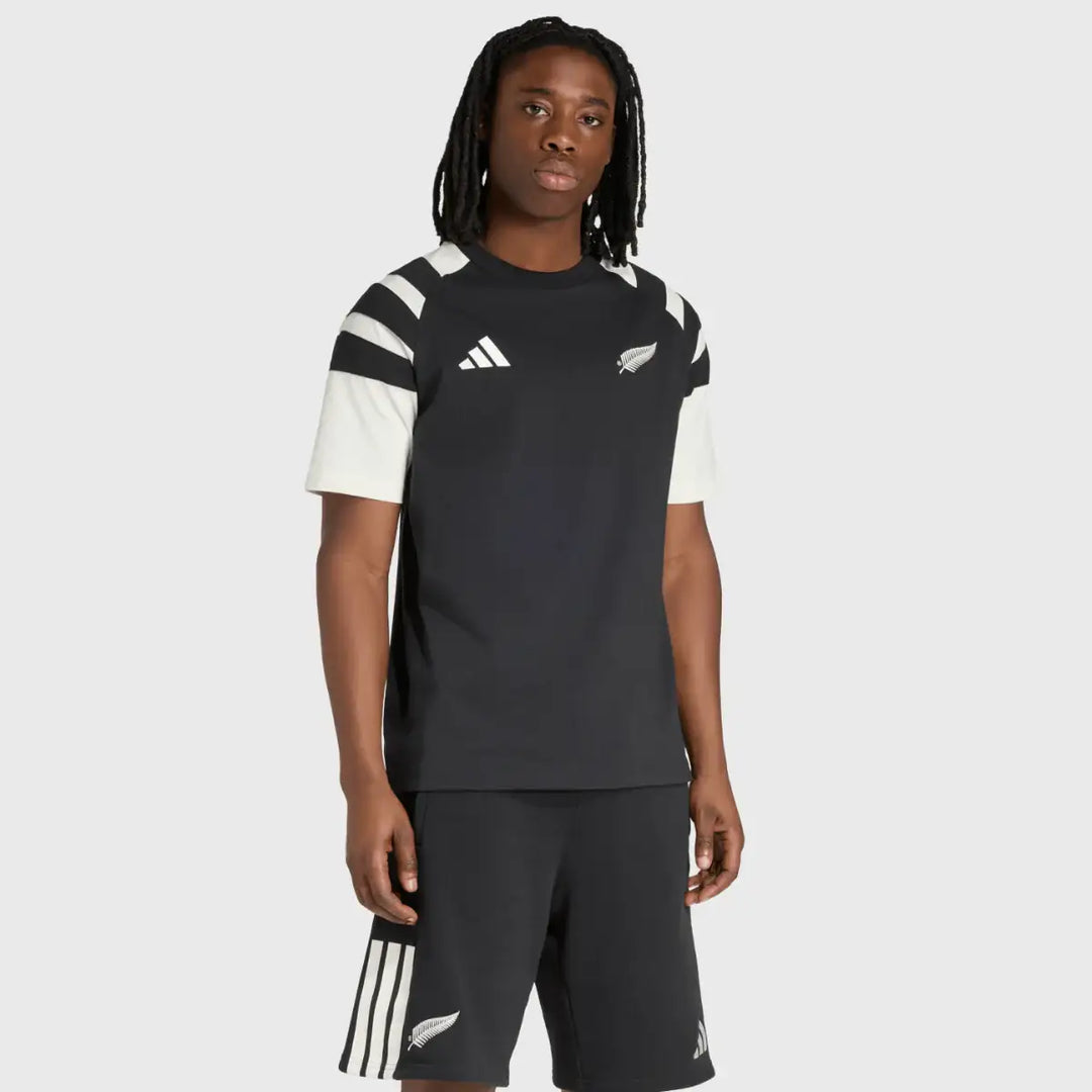 Adidas All Blacks 3 Stripe Leisure Tee Black/White 2026/27 - Rugbystuff.com