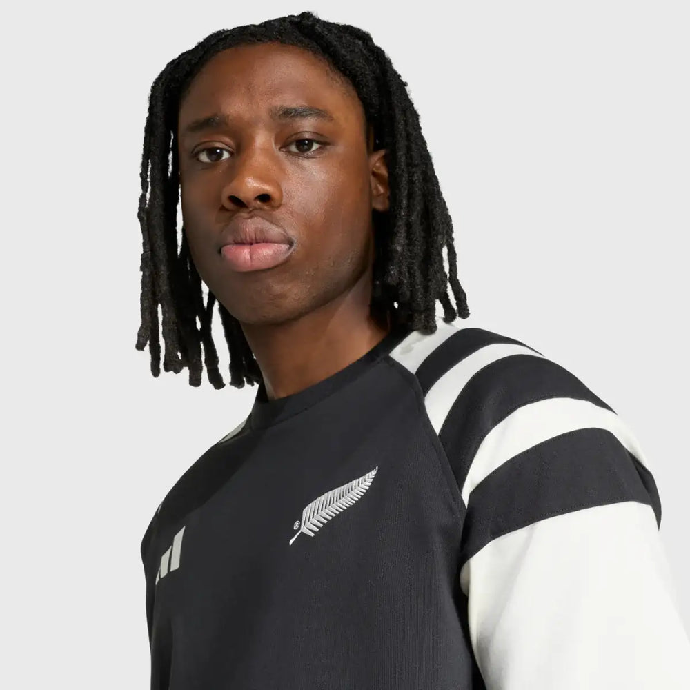 Adidas All Blacks 3 Stripe Leisure Tee Black/White 2026/27 - Rugbystuff.com