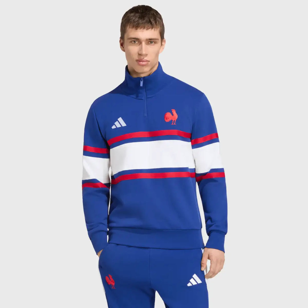 Adidas France Rugby Travel 1/4 Zip Mystery Ink Blue 2026/27 - Rugbystuff.com