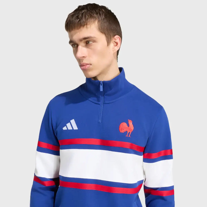 Adidas France Rugby Travel 1/4 Zip Mystery Ink Blue 2026/27 - Rugbystuff.com