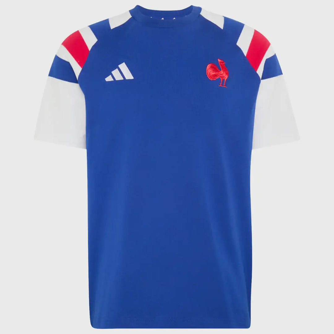 Adidas France Rugby 3 Stripe Travel Tee Mystery Ink Blue 2026/27 - Rugbystuff.com