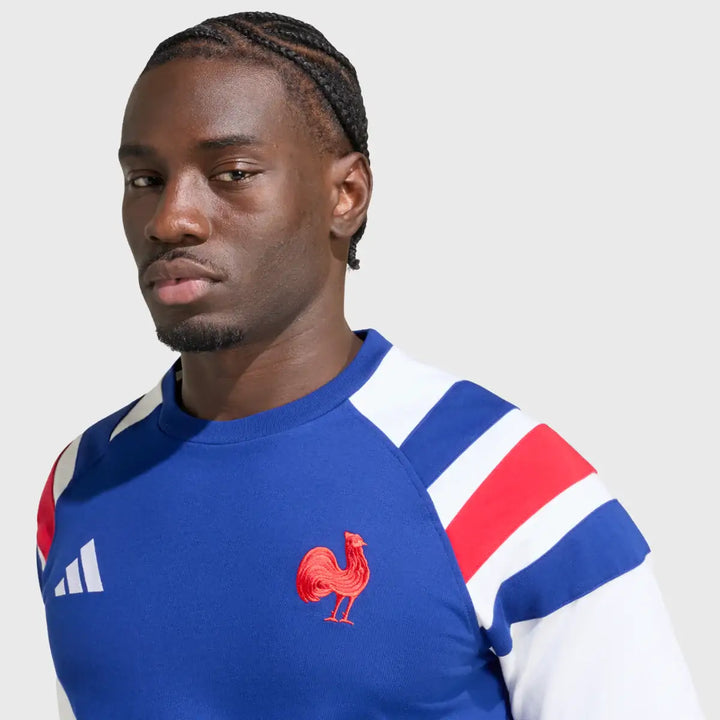 Adidas France Rugby 3 Stripe Travel Tee Mystery Ink Blue 2026/27 - Rugbystuff.com