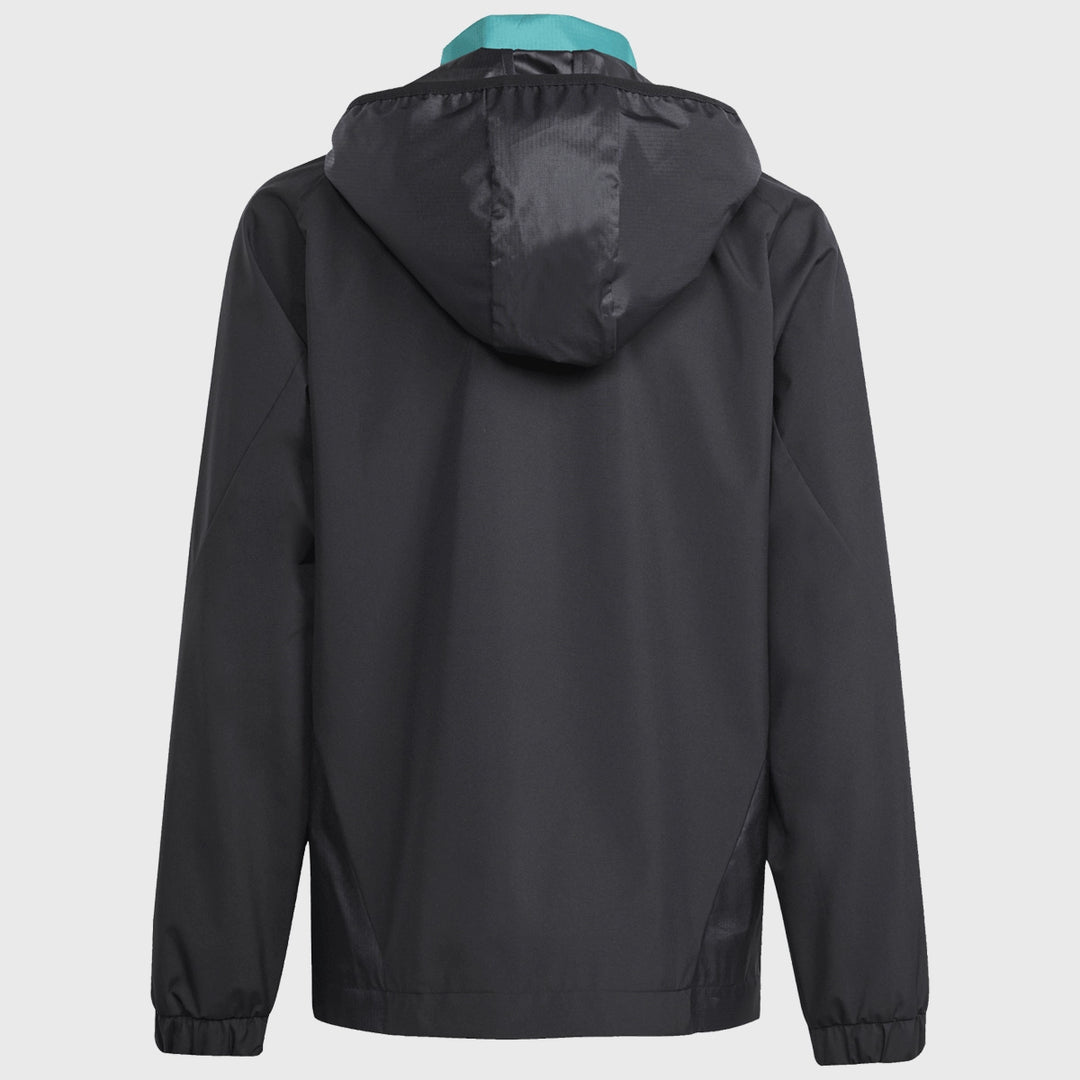 Adidas All Blacks Kid's All Weather Jacket Black/Pure Teal - Rugbystuff.com