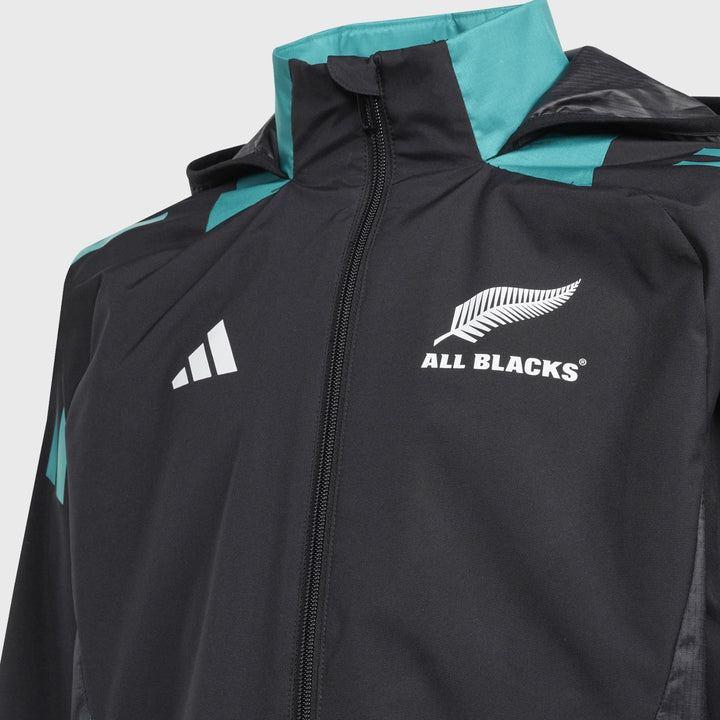 Adidas All Blacks Kid's All Weather Jacket Black/Pure Teal - Rugbystuff.com