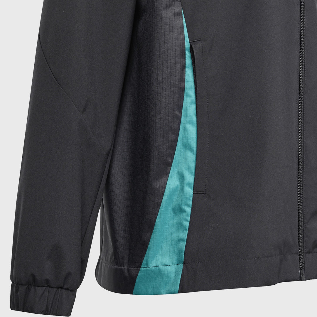 Adidas All Blacks Kid's All Weather Jacket Black/Pure Teal - Rugbystuff.com