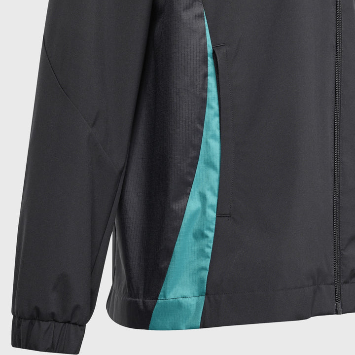 Adidas All Blacks Kid's All Weather Jacket Black/Pure Teal - Rugbystuff.com