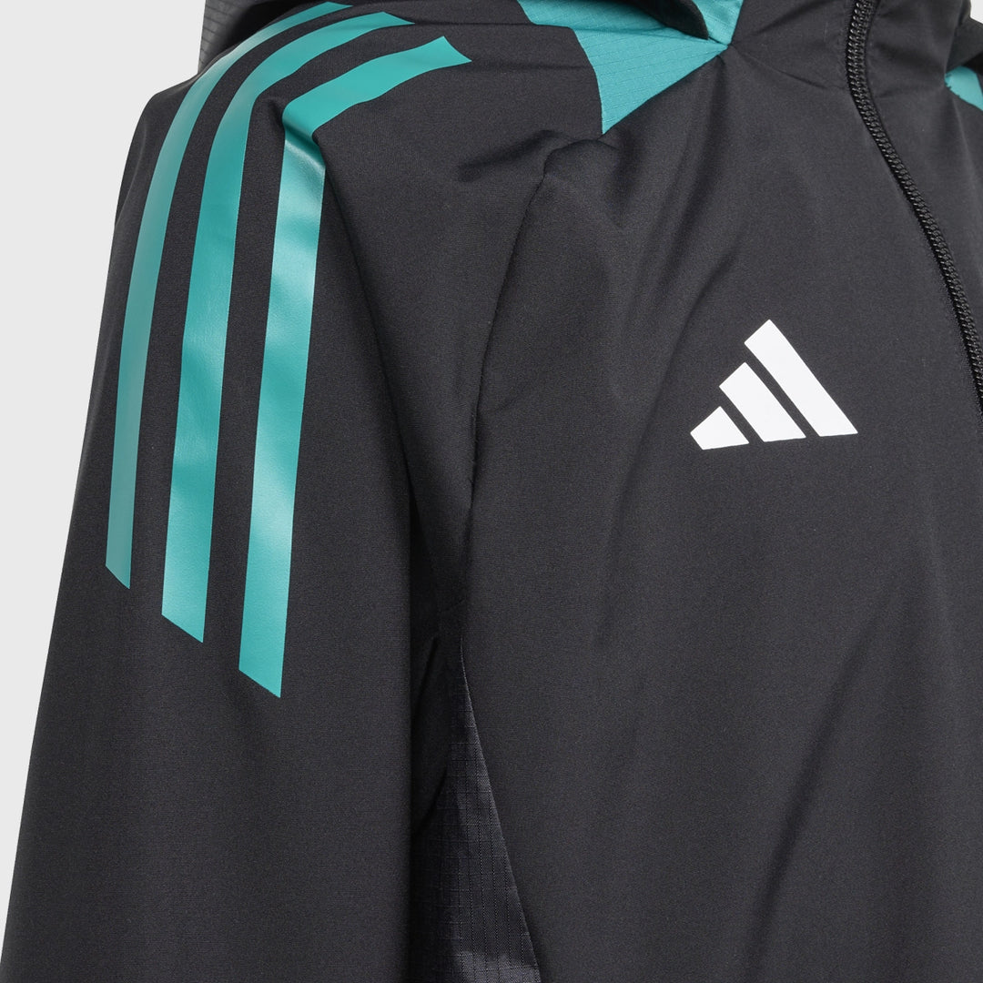 Adidas All Blacks Kid's All Weather Jacket Black/Pure Teal - Rugbystuff.com