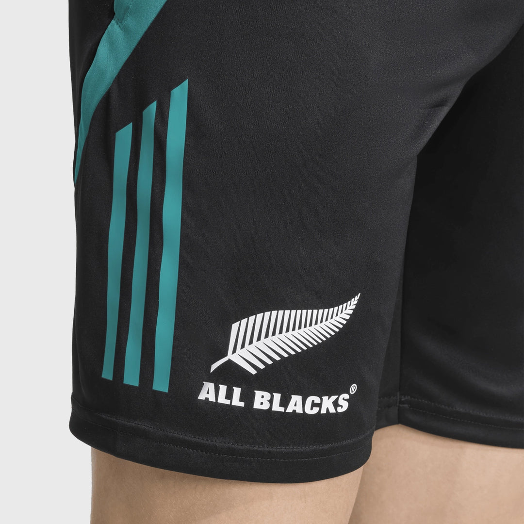 Adidas All Blacks Gym Shorts Black/Pure Teal - Rugbystuff.com