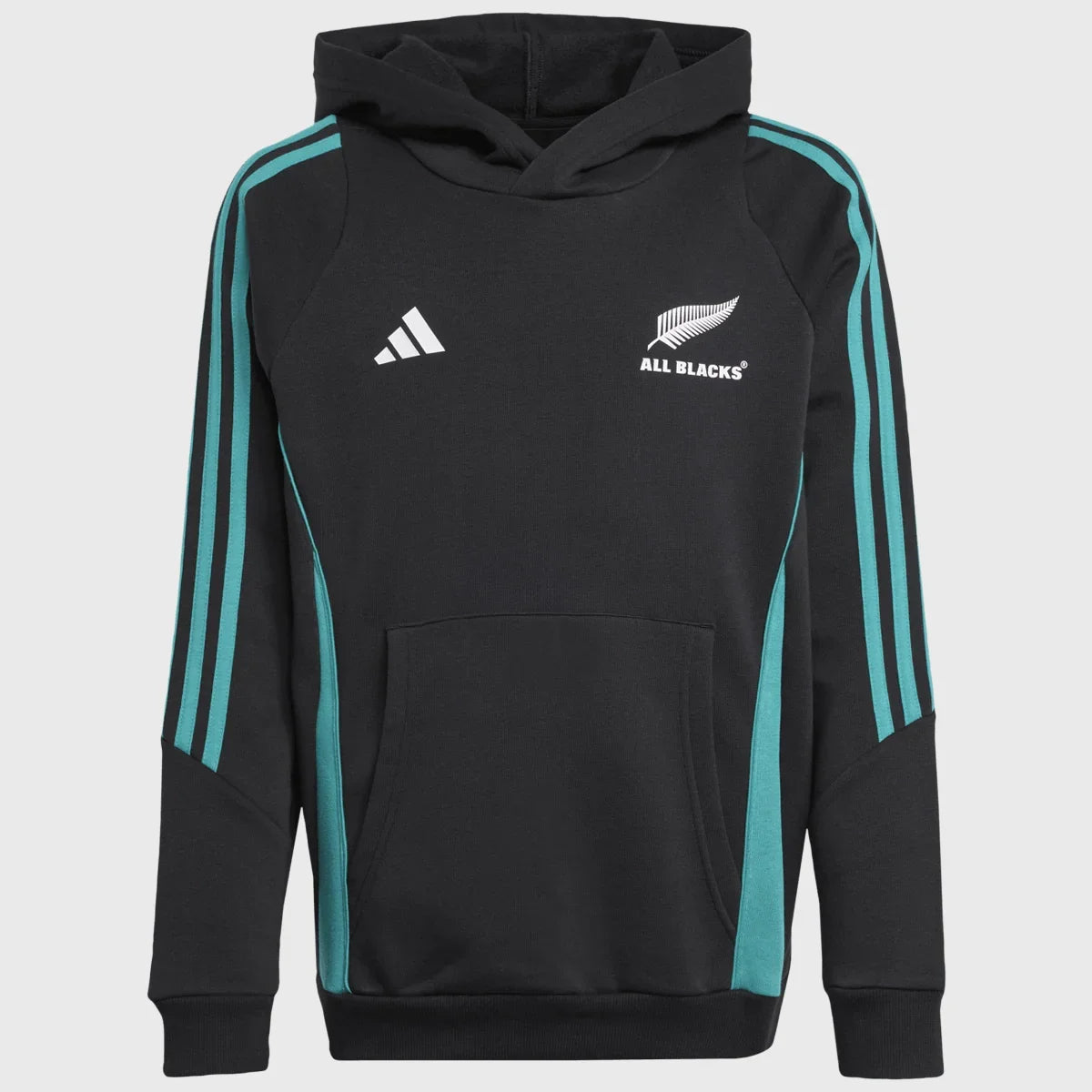 Adidas All Blacks Kid's Hoody Black/Pure Teal - Rugbystuff.com