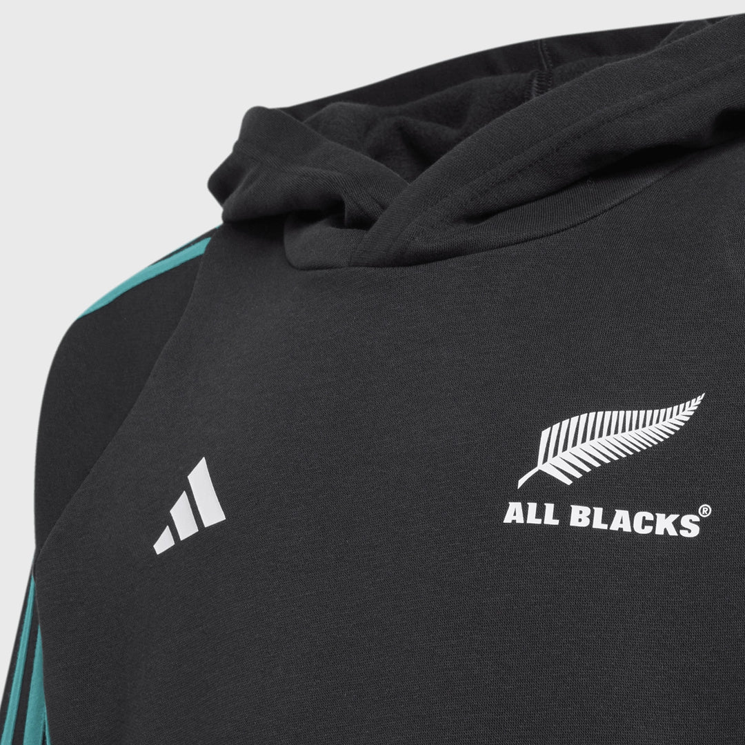 Adidas All Blacks Kid's Hoody Black/Pure Teal - Rugbystuff.com