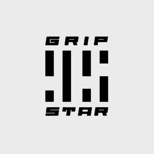 Black 'GRIP STAR' logo on a white background