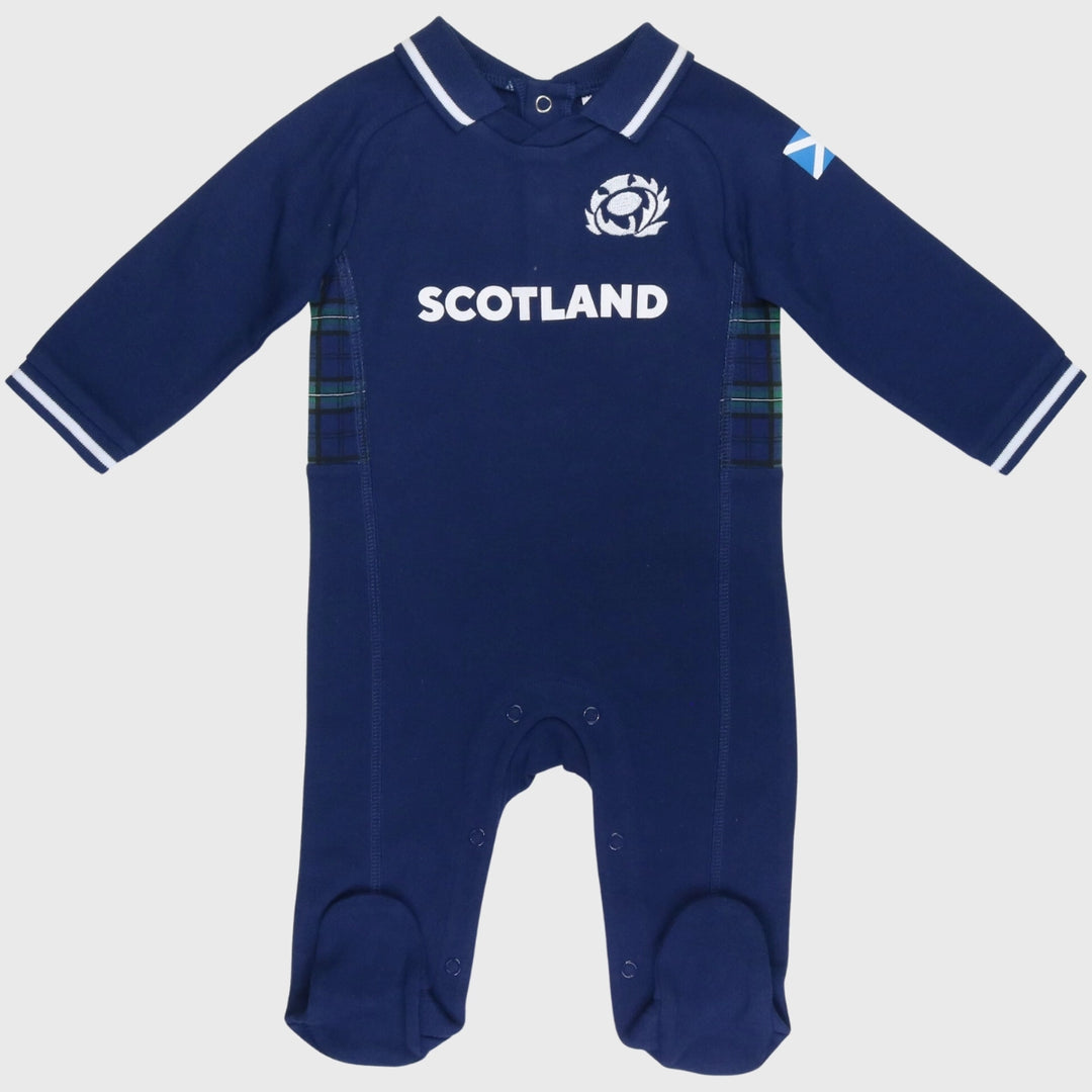 Brecrest Scotland Rugby Baby Sleepsuit Navy/Tartan - Rugbystuff.com