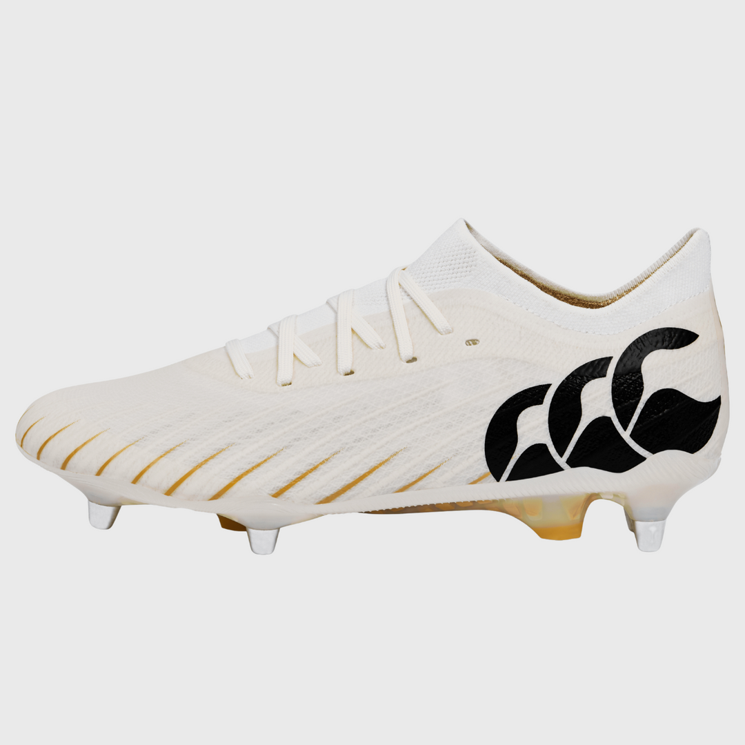 Canterbury Speed Falcon Elite SG Rugby Boots White/Gold - Rugbystuff.com