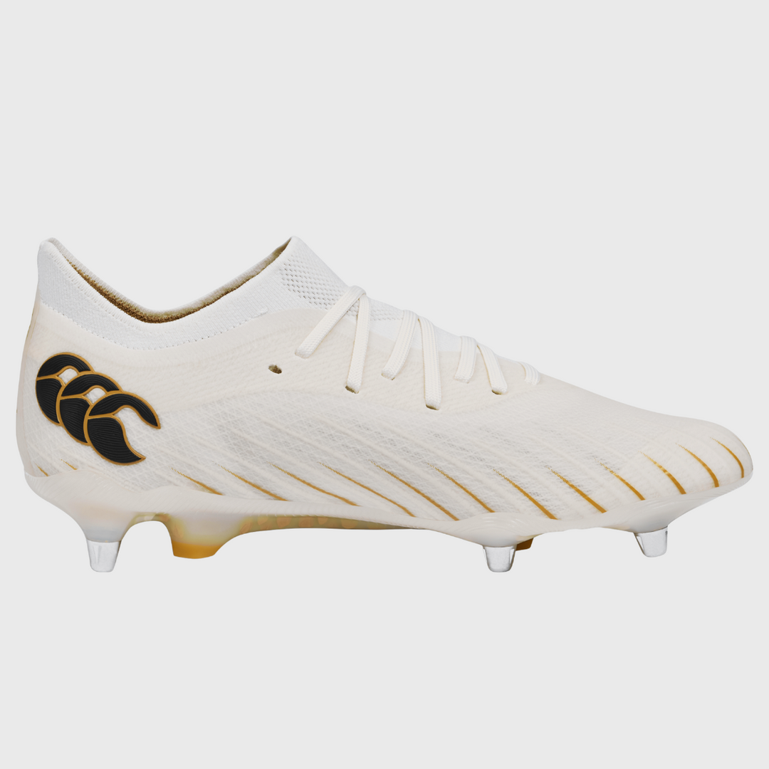 Canterbury Speed Falcon Elite SG Rugby Boots White/Gold - Rugbystuff.com