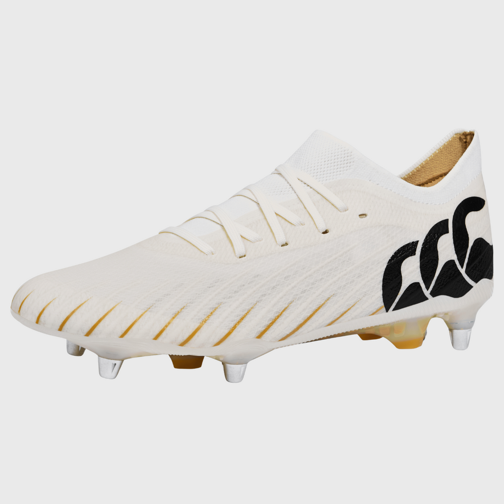 Canterbury Speed Falcon Elite SG Rugby Boots White/Gold - Rugbystuff.com