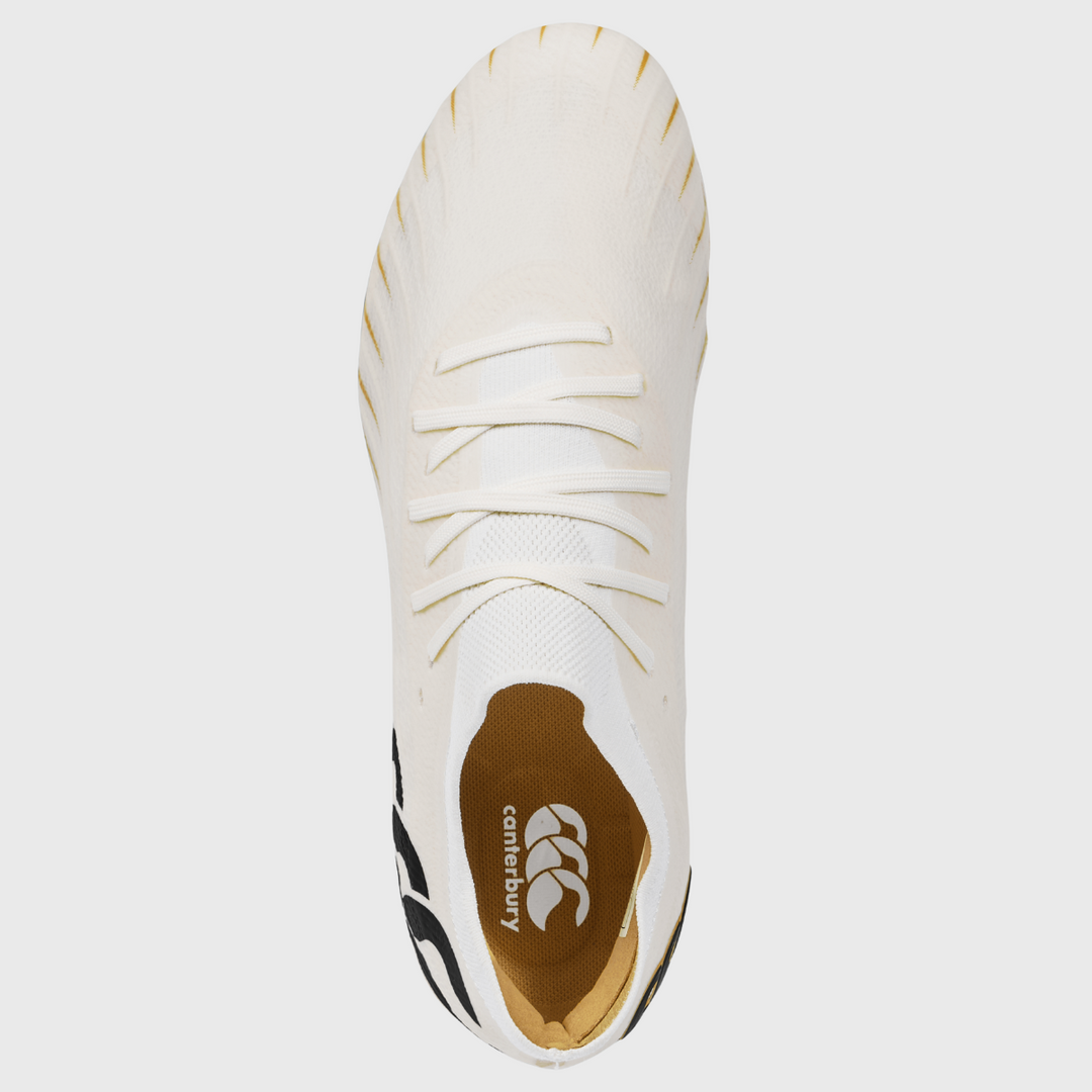 Canterbury Speed Falcon Elite SG Rugby Boots White/Gold - Rugbystuff.com