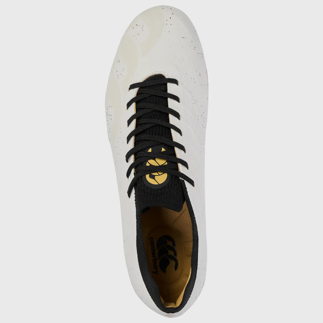 Canterbury Stampede Groundbreak Elite SG Rugby Boots White/Gold - Rugbystuff.com