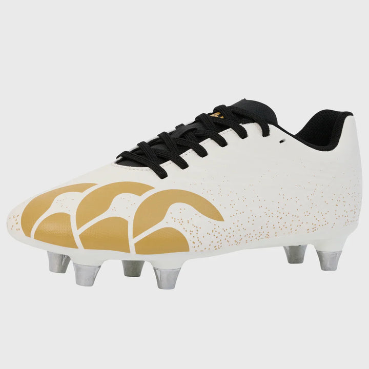 Canterbury Stampede Groundbreak Team SG Junior Rugby Boots White/Gold - Rugbystuff.com