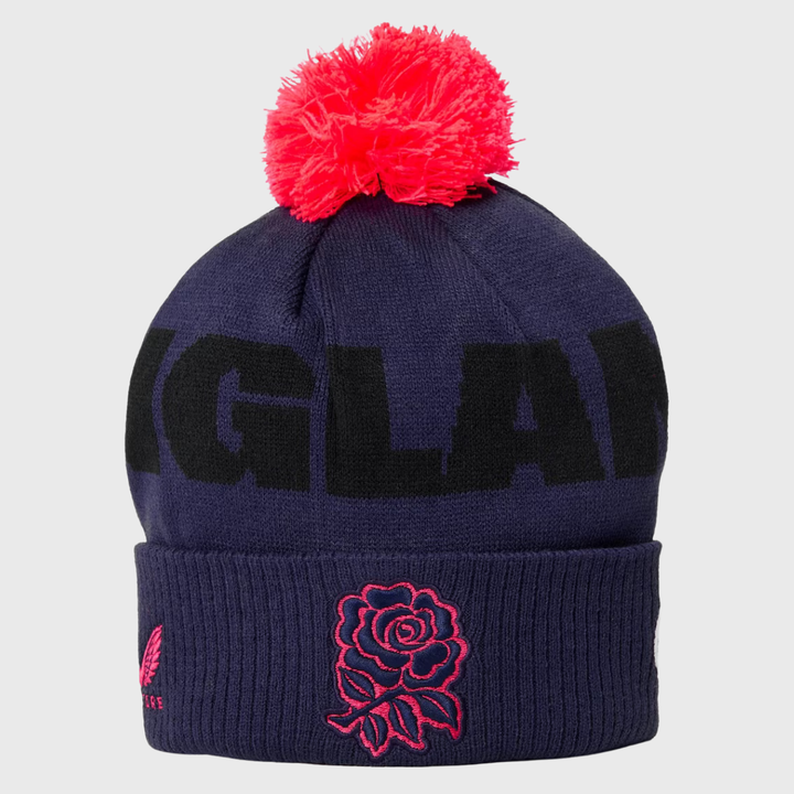 Castore England Rugby Bobble Beanie Hat Rhodonite Blue/Diva Pink 2026/27