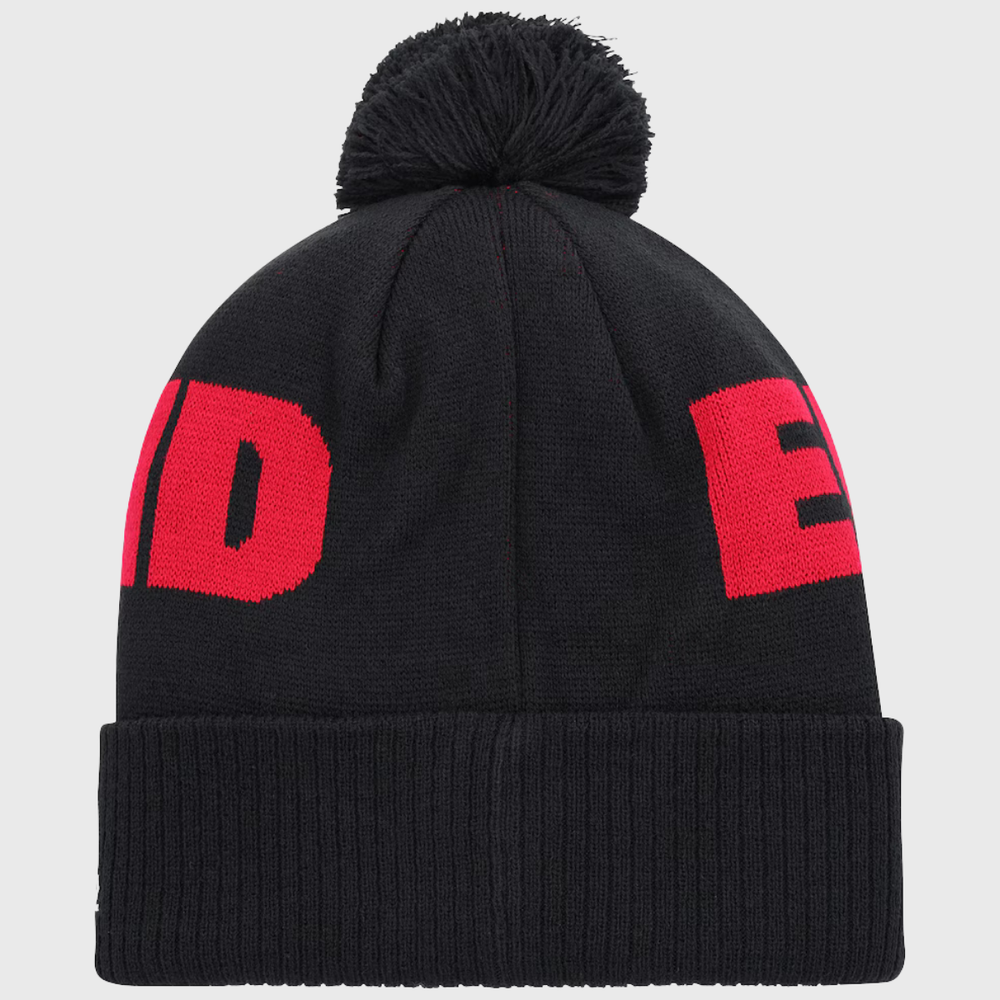 Castore England Rugby Text Bobble Beanie Hat Black/Persian Red 2026/27 - Rugbystuff.com