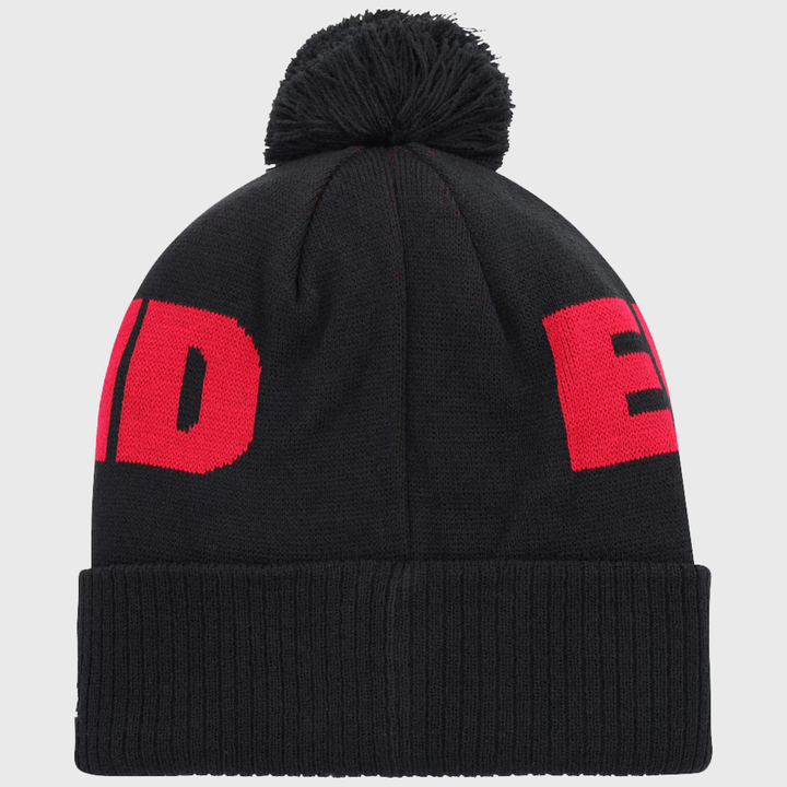 Castore England Rugby Text Bobble Beanie Hat Black/Persian Red 2026/27 - Rugbystuff.com