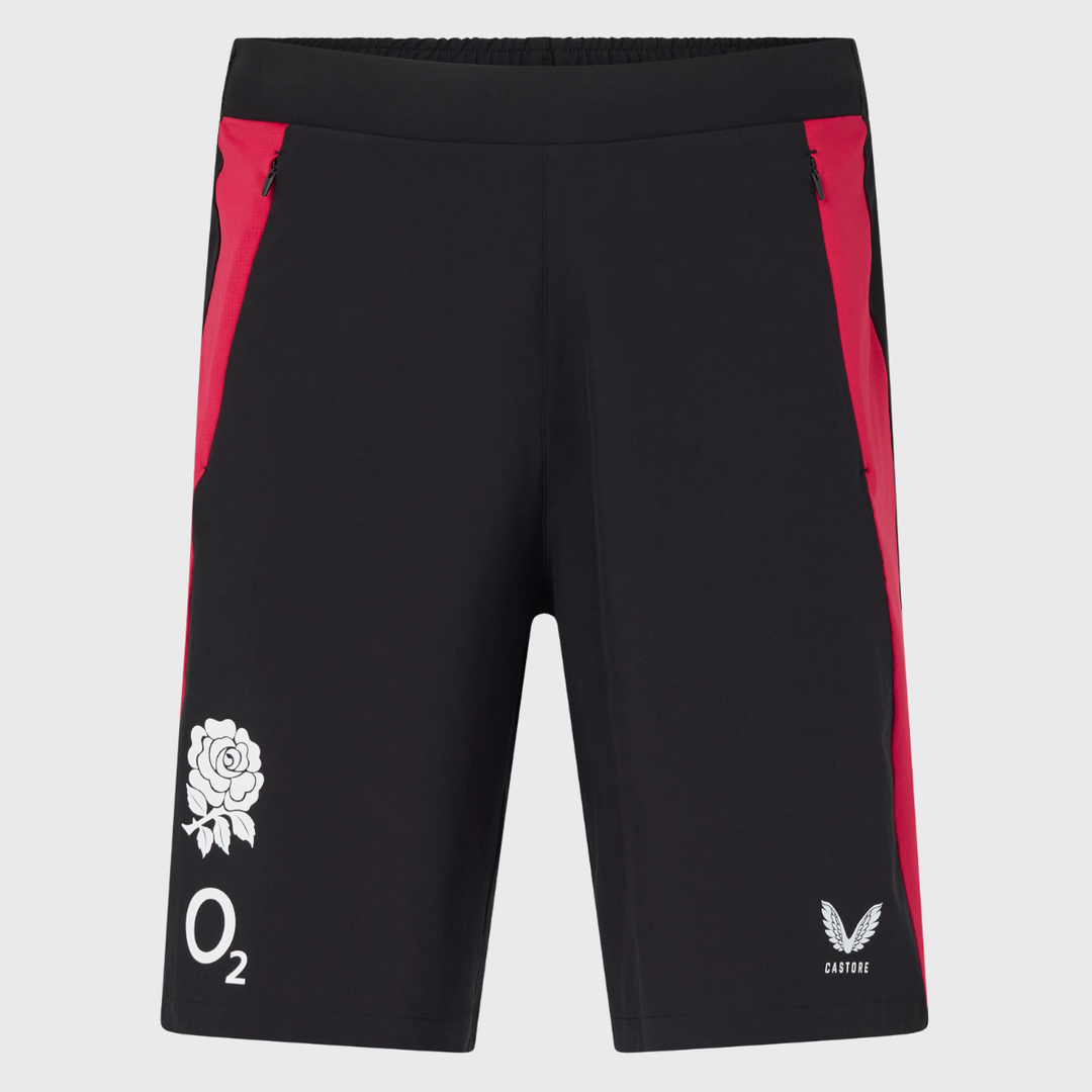 Castore England Rugby Men's Performance Gym Shorts Black/Persian Red 2026/27 - Rugbystuff.com
