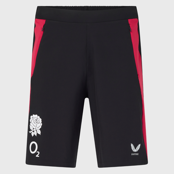 Castore England Rugby Men's Performance Gym Shorts Black/Persian Red 2026/27 - Rugbystuff.com