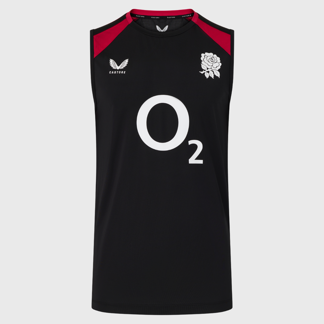 Castore England Rugby Men's Performance Sleeveless Tee Black/Persian Red 2026/27 - Rugbystuff.com