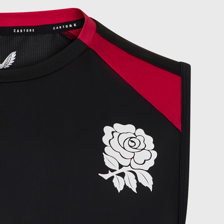 Castore England Rugby Men's Performance Sleeveless Tee Black/Persian Red 2026/27 - Rugbystuff.com