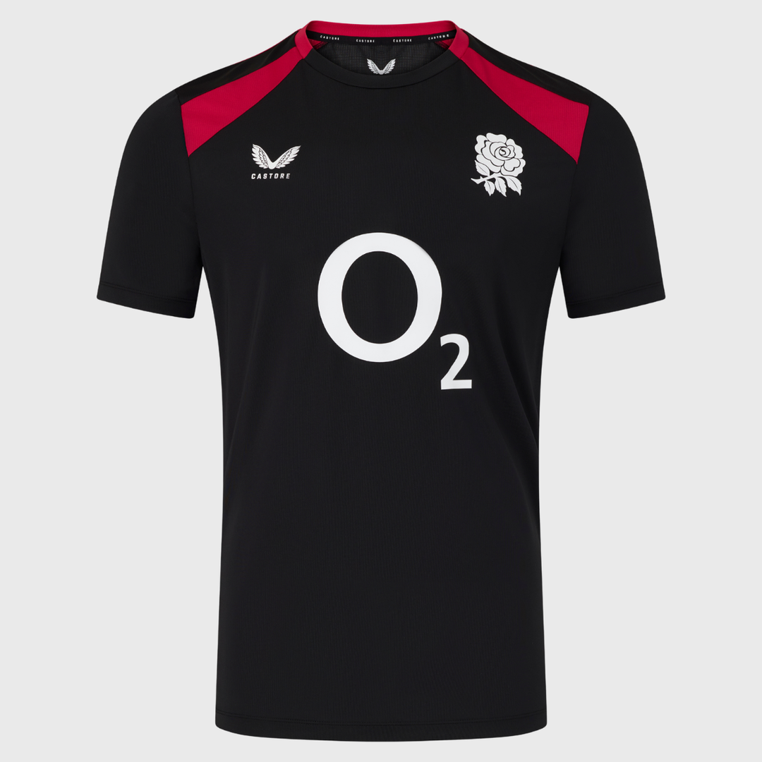 Castore England Rugby Men's Performance Tee Black/Persian Red 2026/27 - Rugbystuff.com