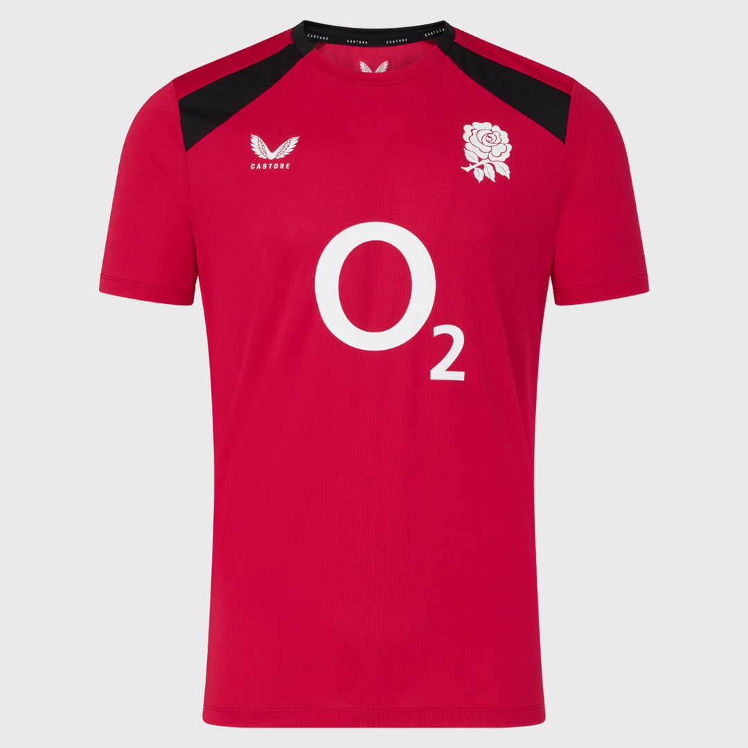 Castore England Rugby Men's Performance Tee Persian Red/Black 2026/27 - Rugbystuff.com
