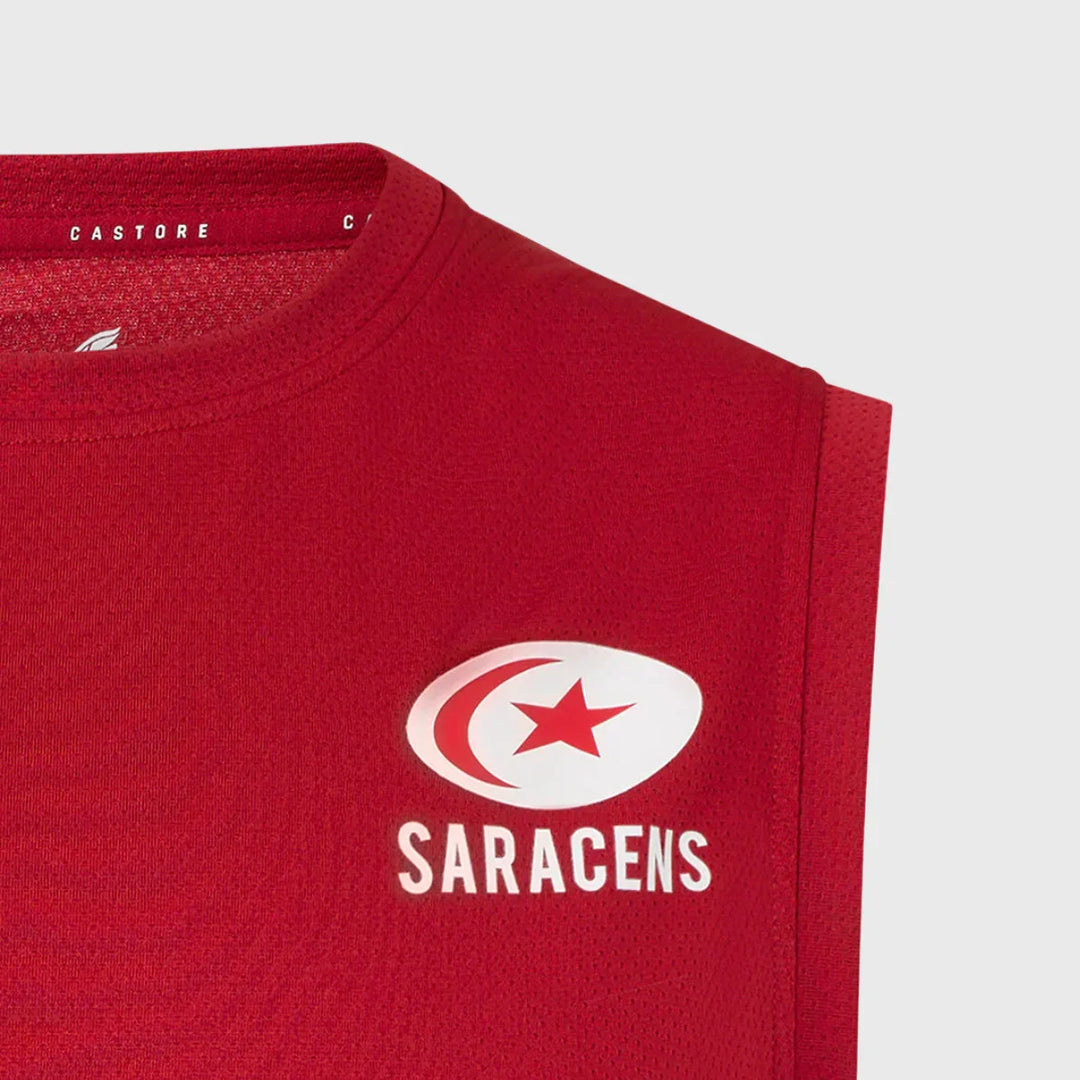 Castore Saracens Home Sleeveless Performance Tee Red 2025/26 - Rugbystuff.com