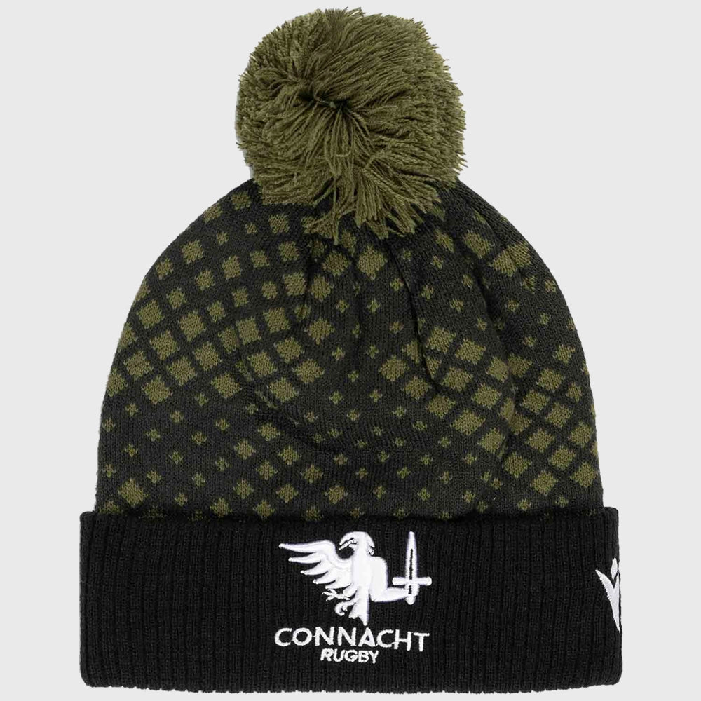 Macron Connacht Rugby Bobble Beanie Hat Military Green 2023/24 - Rugbystuff.com
