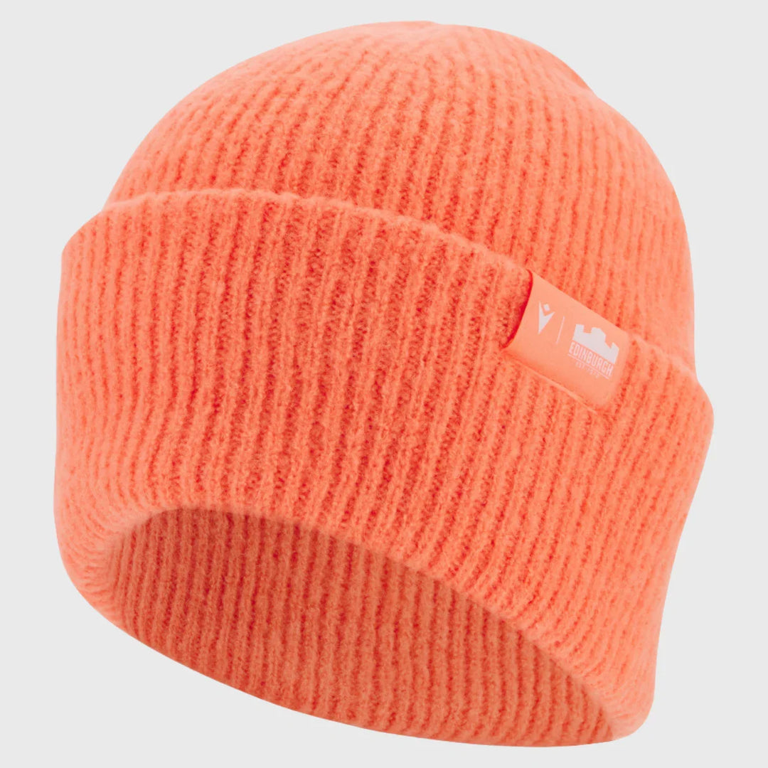 Macron Edinburgh Rugby Cuffed Beanie Hat Coral Pink 2025/26 - Rugbystuff.com