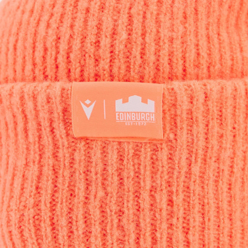 Macron Edinburgh Rugby Cuffed Beanie Hat Coral Pink 2025/26 - Rugbystuff.com