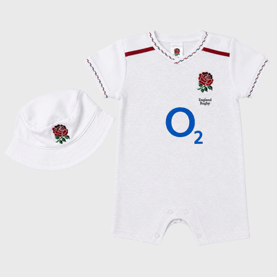 Brecrest England Rugby Home Baby Romper Suit & Bucket Hat 2026/27