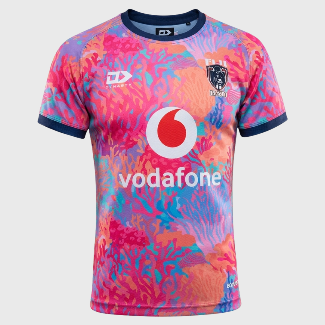 Dynasty Fiji Bati Warm Up Tee Coral - Rugbystuff.com