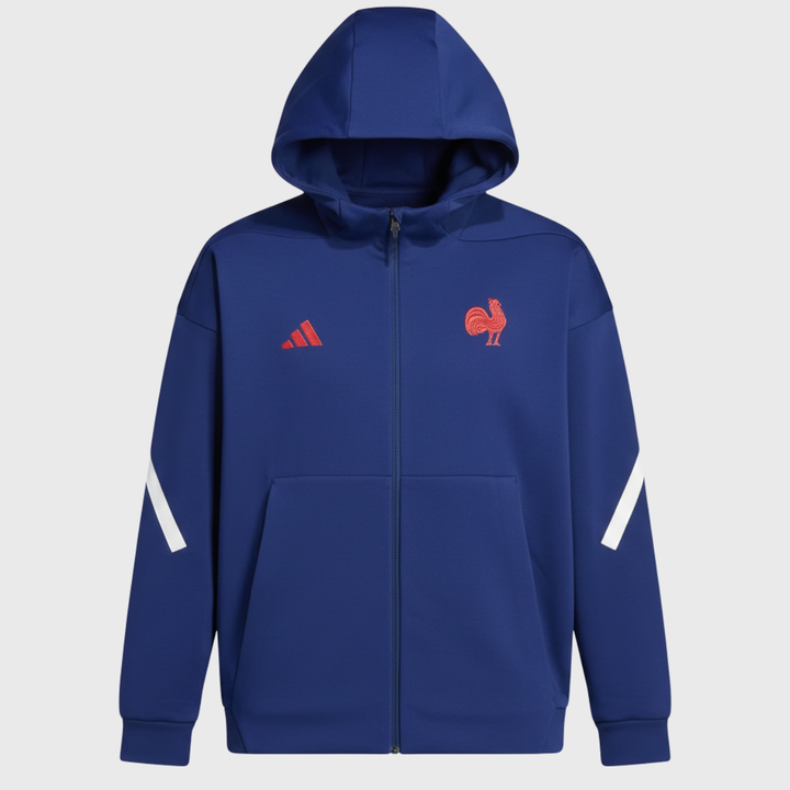 Adidas France Rugby Travel Full Zip Hoody Dark Blue - Rugbystuff.com