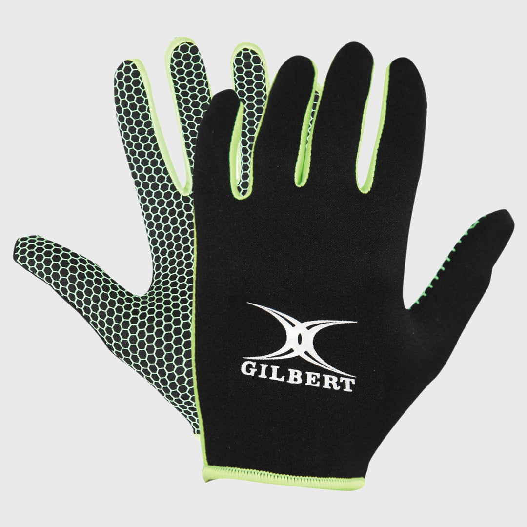 Gilbert Kid's Atomic Full Finger Rugby Grip Mitt Black/Green - Rugbystuff.com