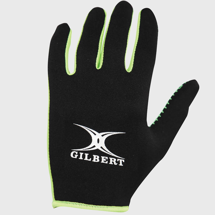 Gilbert Kid's Atomic Full Finger Rugby Grip Mitt Black/Green - Rugbystuff.com
