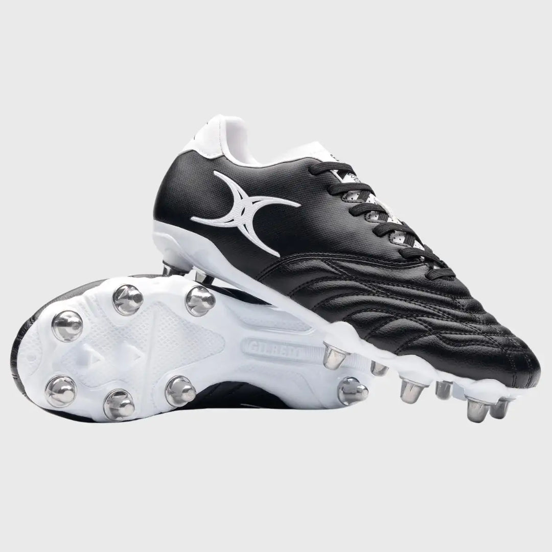 Gilbert Sidestep Icon 8 Stud Rugby Boots Black/White - Rugbystuff.com