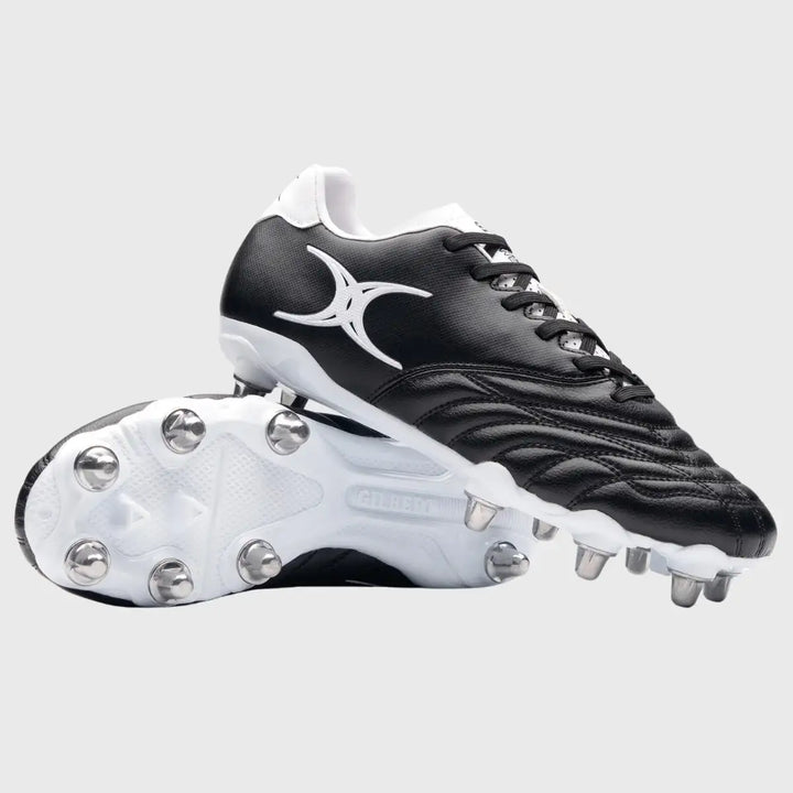 Gilbert Sidestep Icon 8 Stud Rugby Boots Black/White - Rugbystuff.com
