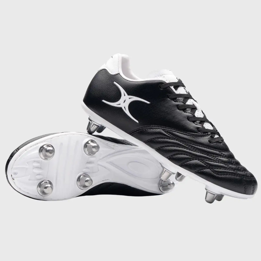 Gilbert Sidestep Icon Junior 6 Stud Rugby Boots Black/White - Rugbystuff.com