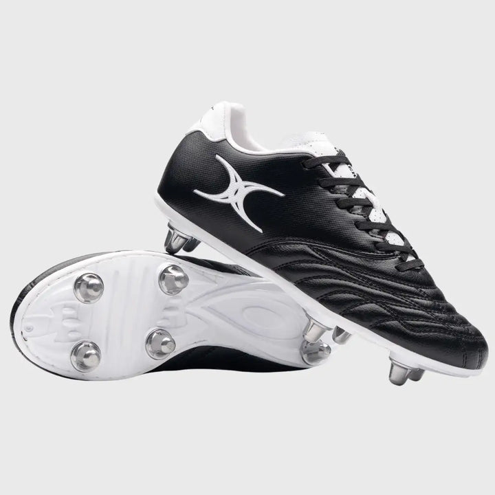 Gilbert Sidestep Icon Junior 6 Stud Rugby Boots Black/White - Rugbystuff.com