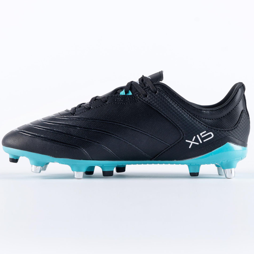 Gilbert Sidestep X15 6 Stud Rugby Boots Black/Aqua - Rugbystuff.com