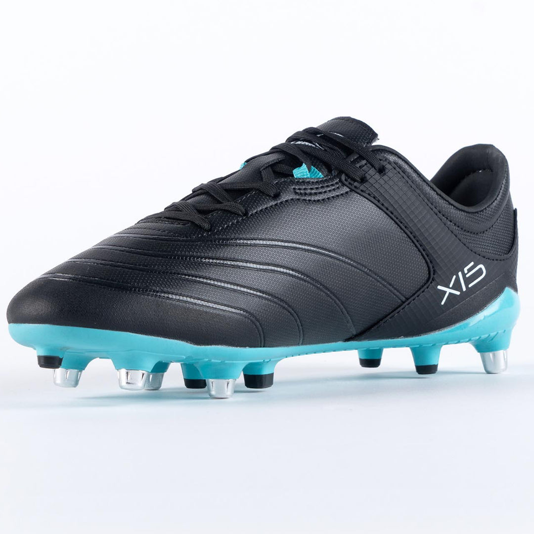 Gilbert Sidestep X15 6 Stud Rugby Boots Black/Aqua - Rugbystuff.com