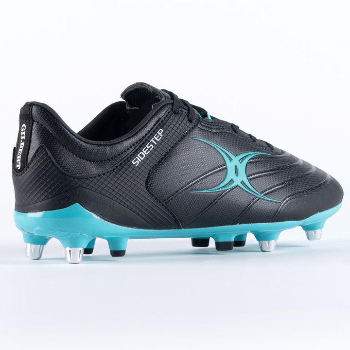 Gilbert Sidestep X15 6 Stud Rugby Boots Black/Aqua - Rugbystuff.com