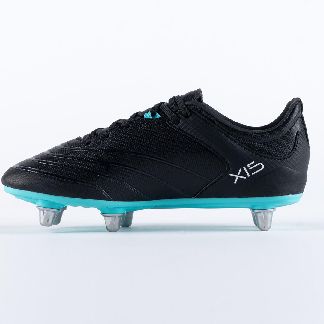 Gilbert Sidestep X15 Junior 6 Stud Rugby Boots Black/Aqua - Rugbystuff.com