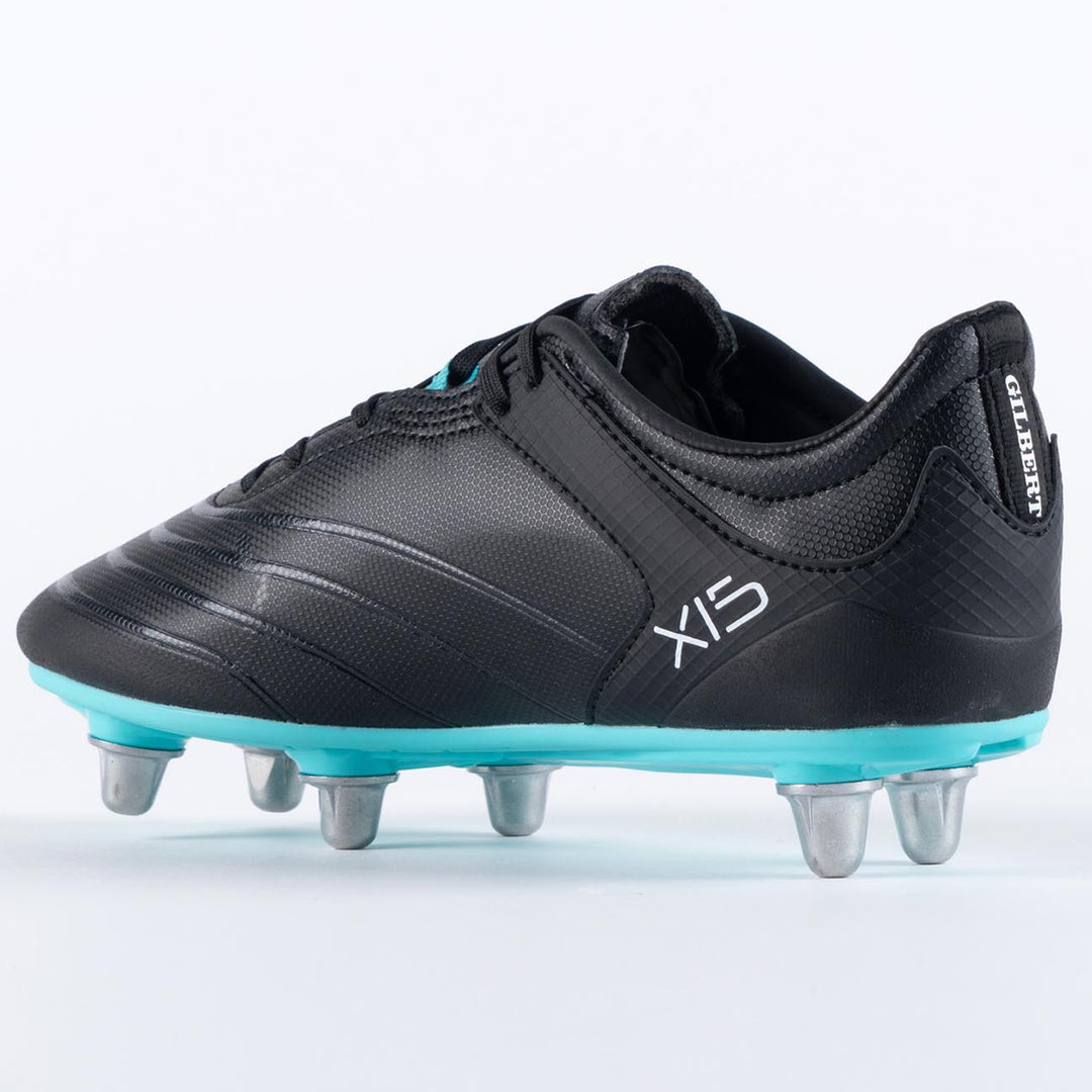 Gilbert Sidestep X15 Junior 6 Stud Rugby Boots Black/Aqua - Rugbystuff.com